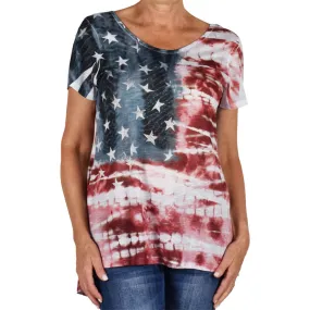 Women's Made in USA Rhinestones Tie-Dye Patriotic T-Shirt