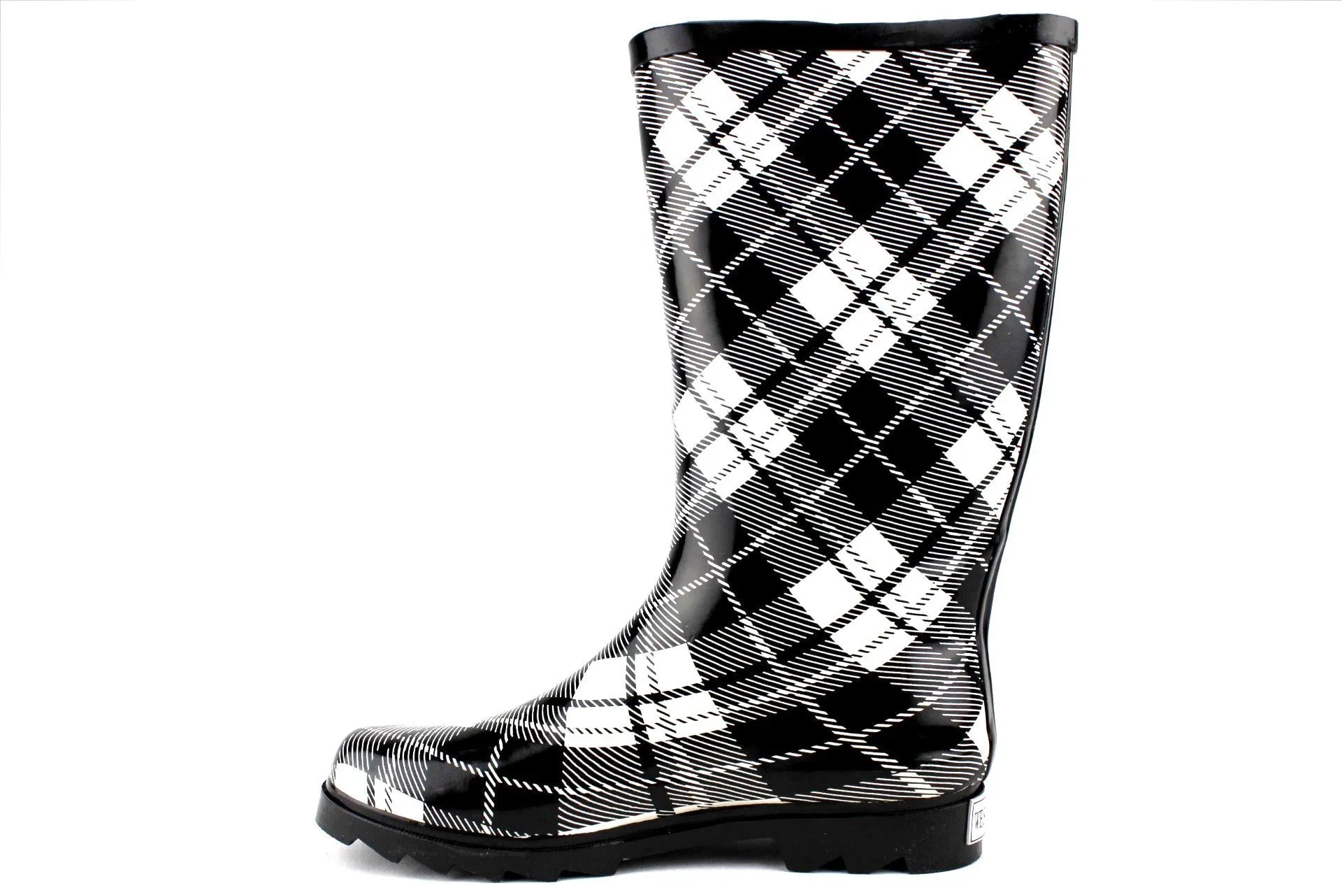 Women's Rubberboot Calf High Plaid Design Rain Boots