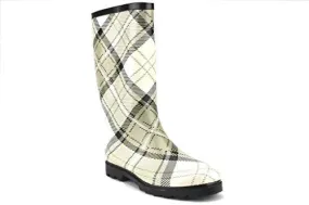 Women's Rubberboot Calf High Plaid Design Rain Boots